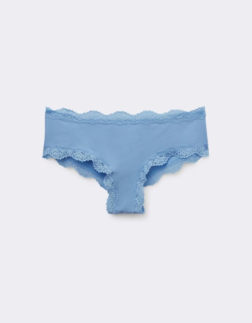 Tezenis Lace and microfibre french knickers in delicate blue, 5 of 5