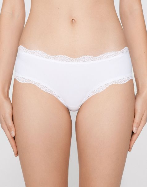 Tezenis Lace and microfibre french knickers in white - view 1