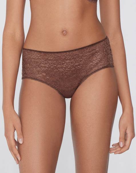 Tezenis Lace french knickers in caramel dark beige - view 1