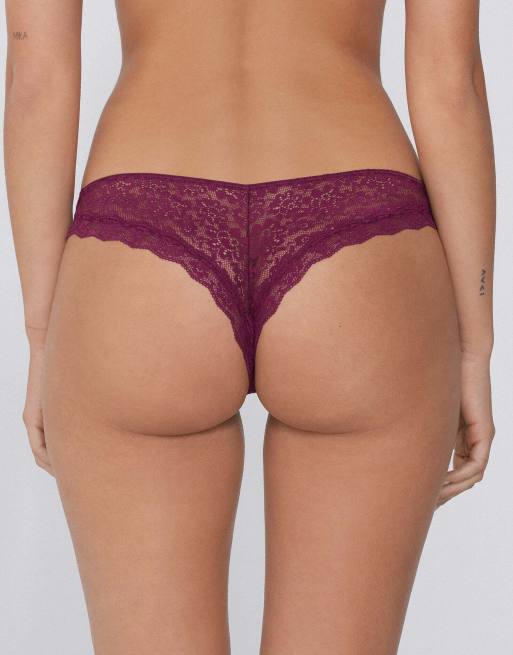 Tezenis Laser cut brazilian briefs in burgundy, 2 of 5