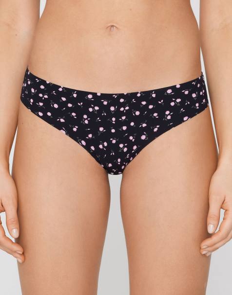 Tezenis Laser-cut microfibre brazilian briefs in black with cute flowers - view 1