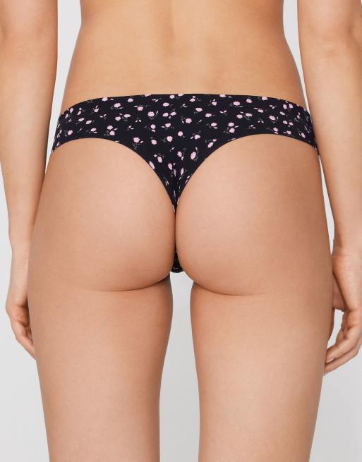 Tezenis Laser-cut microfibre brazilian briefs in black with cute flowers, 2 of 5