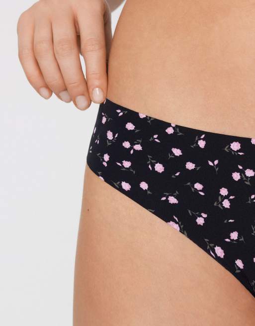 Tezenis Laser-cut microfibre brazilian briefs in black with cute flowers, 3 of 5