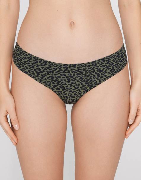 Tezenis Laser-cut microfibre brazilian briefs in green animal print - view 1