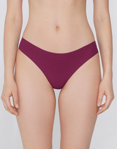 Tezenis Laser-cut microfibre knickers in burgundy - view 1