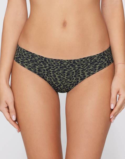 Tezenis Laser-cut printed microfibre briefs in green animal print - view 1