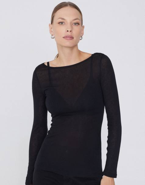 Tezenis Lightweight boat neck top in black
