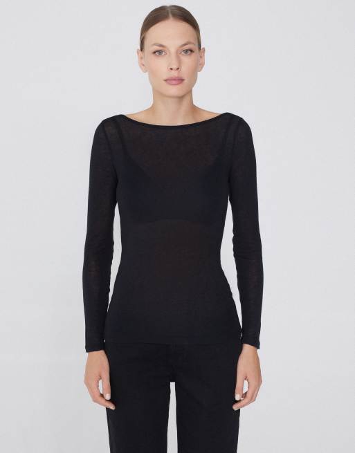 Tezenis Lightweight boat neck top in black, 2 of 4