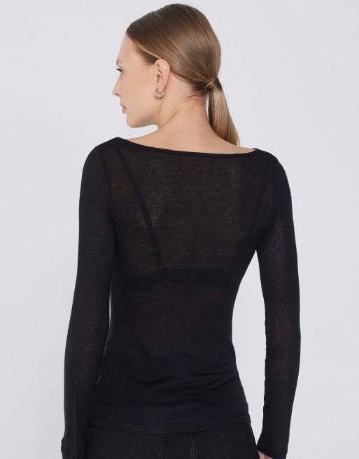 Tezenis Lightweight boat neck top in black, 4 of 4