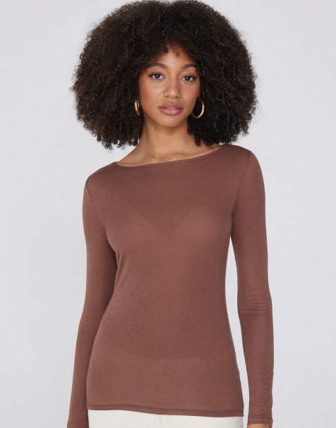 Tezenis Lightweight boat neck top in caramel - view 1