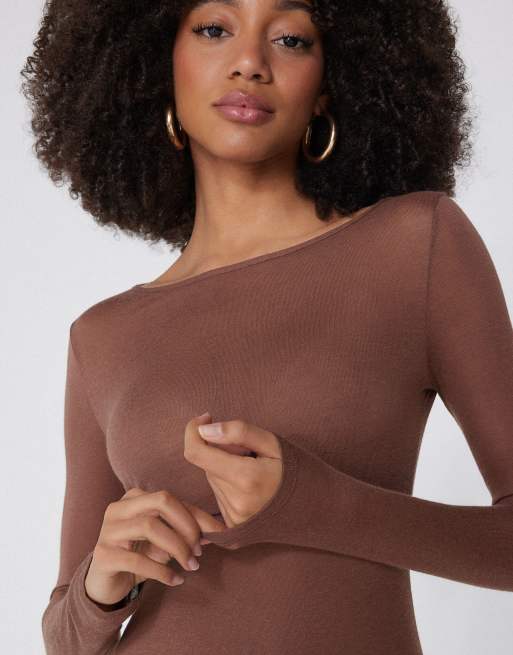 Tezenis Lightweight boat neck top in caramel, 4 of 4