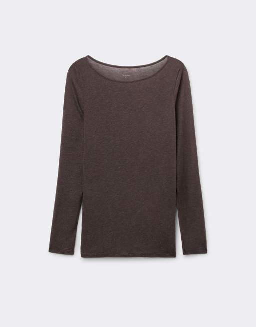 Tezenis Lightweight boat neck top in dark chocolate brown, 5 of 5
