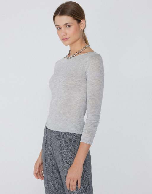 Tezenis Lightweight boat neck top in grey melange, 2 of 4