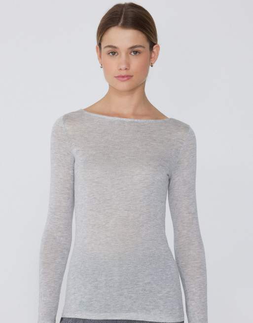 Tezenis Lightweight boat neck top in grey melange, 3 of 4