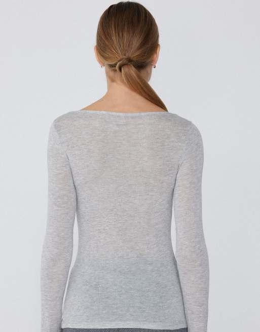 Tezenis Lightweight boat neck top in grey melange, 4 of 4