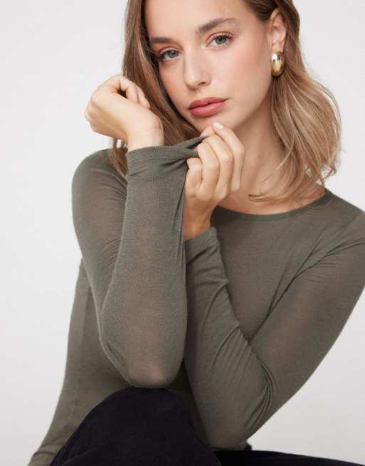 Tezenis Lightweight boat neck top in pastel military, 3 of 4