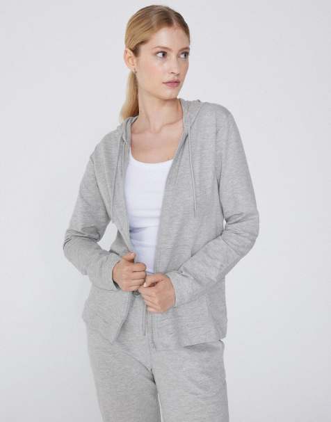 Tezenis Lightweight hooded sweatshirt in mottled light grey - view 1