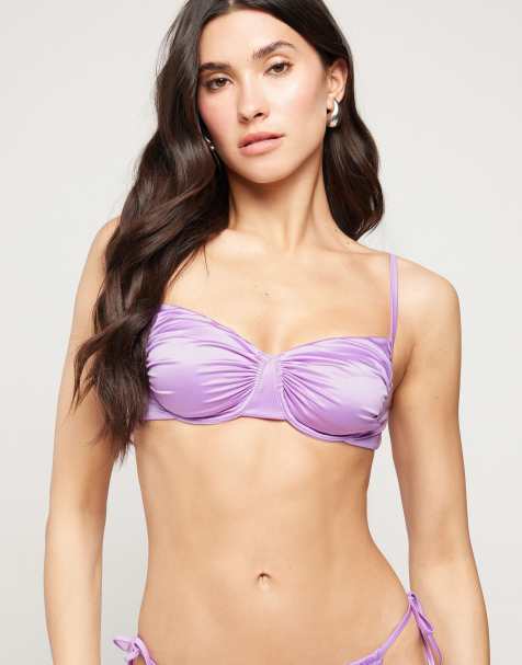 Tezenis Lilac shiny glam balconette bikini top in parfum lilac