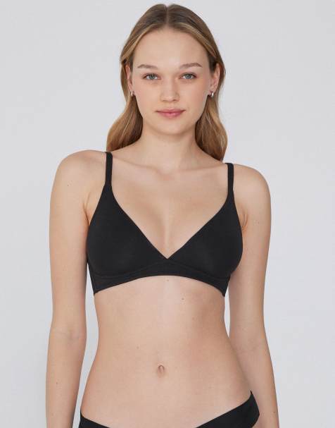 Tezenis Lisbon cotton triangle bra in black - view 1