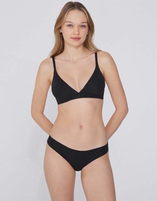 Tezenis Lisbon cotton triangle bra in black, 4 of 5