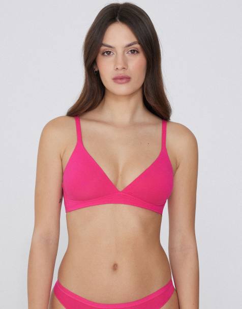 Tezenis Lisbon cotton triangle bra in bright fuchsia - view 1