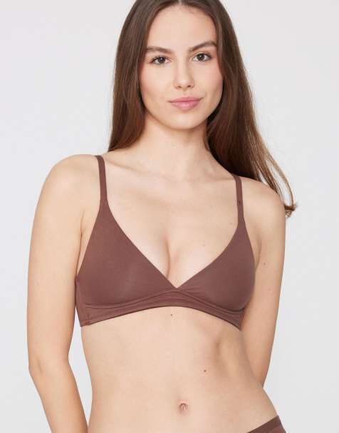 Tezenis Lisbon cotton triangle bra in caramel dark beige - view 1