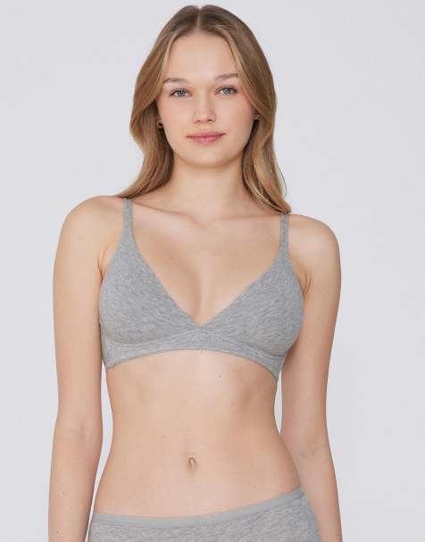 Tezenis Lisbon cotton triangle bra in mottled light grey - view 1