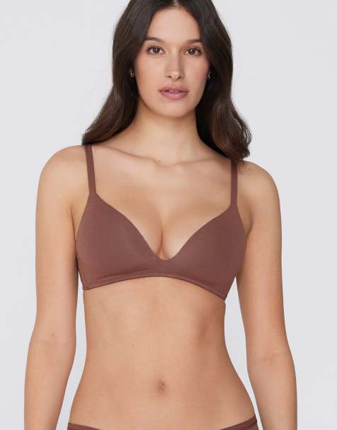 Tezenis London lightly padded triangle bra in caramel dark beige - view 1