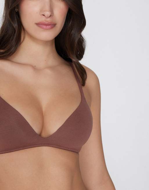 Tezenis London lightly padded triangle bra in caramel dark beige, 3 of 4