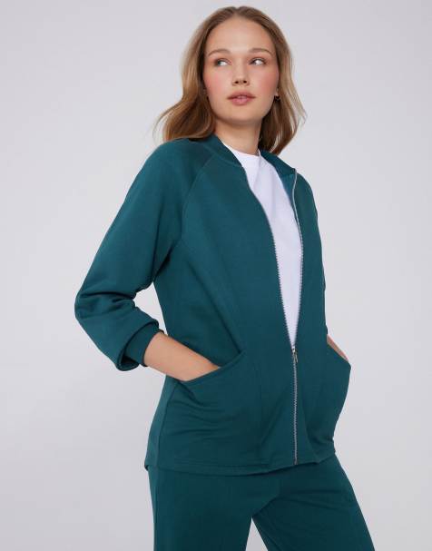 Tezenis Long asymmetric sweatshirt in dark petrolio - view 1