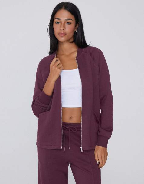 Tezenis Long asymmetric sweatshirt in deep plum - view 1