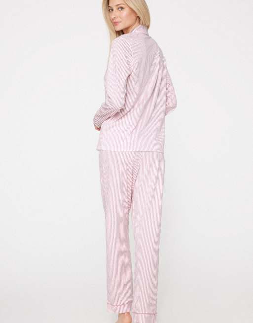 Tezenis Long button-front striped pyjamas in pink stripes, 2 of 4