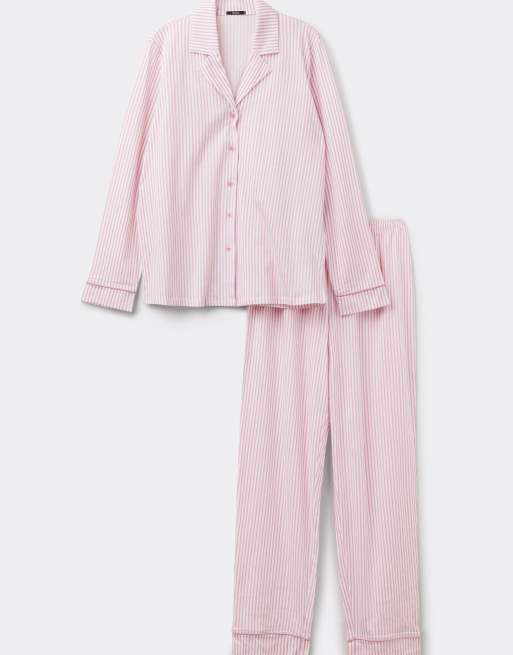 Tezenis Long button-front striped pyjamas in pink stripes, 3 of 4