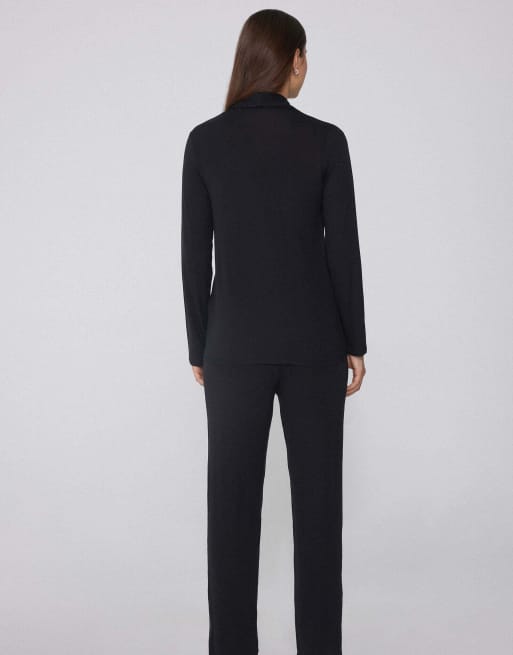 Tezenis Long open viscose pyjamas in black, 2 of 4