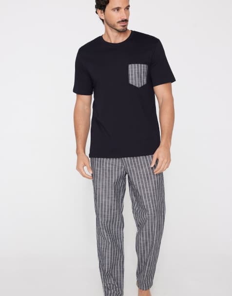 Tezenis Long pyjamas with pocket in deep blue pinstripes - view 1