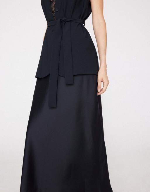 Tezenis Long satin bell skirt in black, 3 of 5