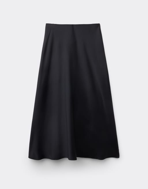 Tezenis Long satin bell skirt in black, 5 of 5