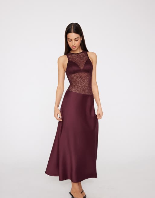 Tezenis Long satin bell skirt in precious ruby, 4 of 5