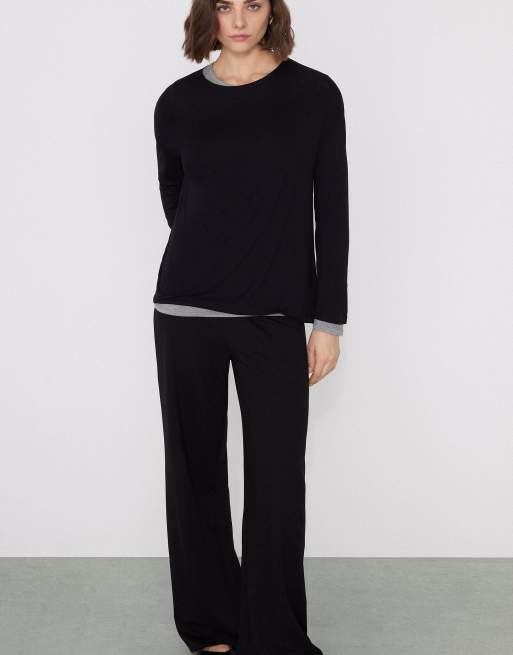 Tezenis Long sleeve oversized viscose top in black, 4 of 5