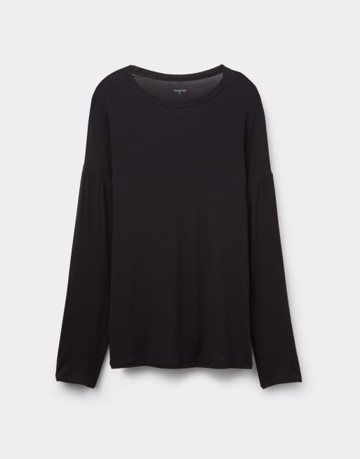 Tezenis Long sleeve oversized viscose top in black, 5 of 5