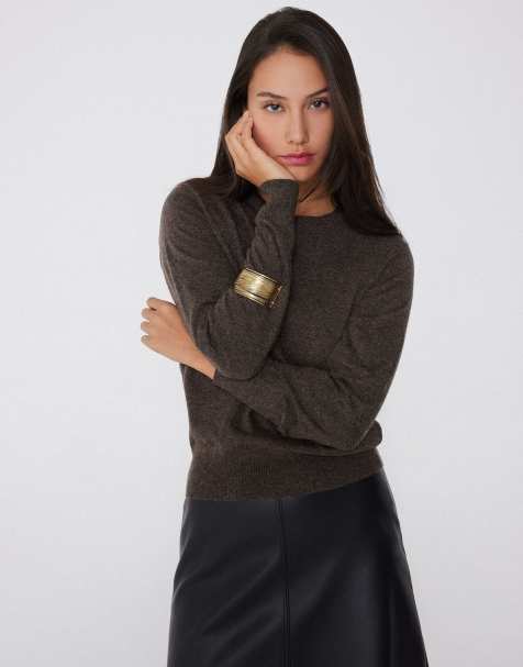 Tezenis Long sleeve round-neck heavy sweater in brown melange - view 1