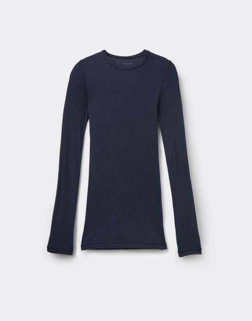 Tezenis Long sleeve round neck ribbed top in absolute blue, 5 of 5
