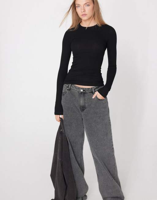 Tezenis Long sleeve round neck ribbed top in black, 2 of 4