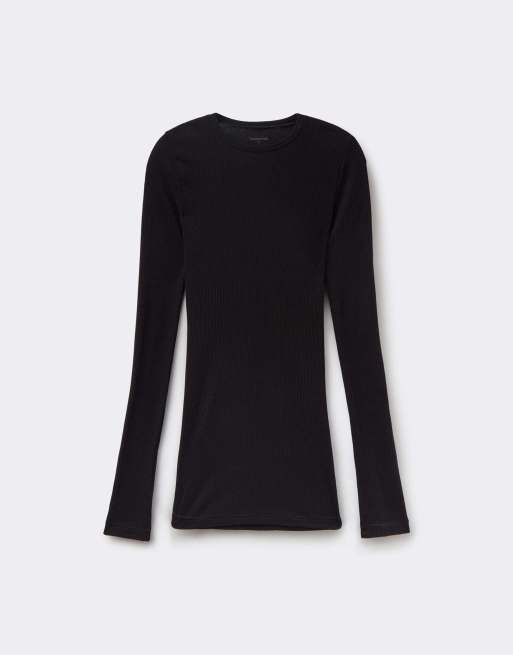 Tezenis Long sleeve round neck ribbed top in black, 5 of 5