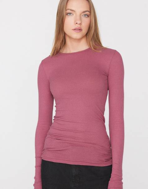 Tezenis Long sleeve round neck ribbed top in cameo pink - view 1