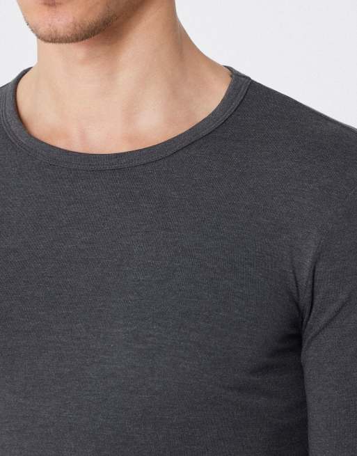 Tezenis Long-sleeve round-neck thermal top in grey melange, 3 of 4