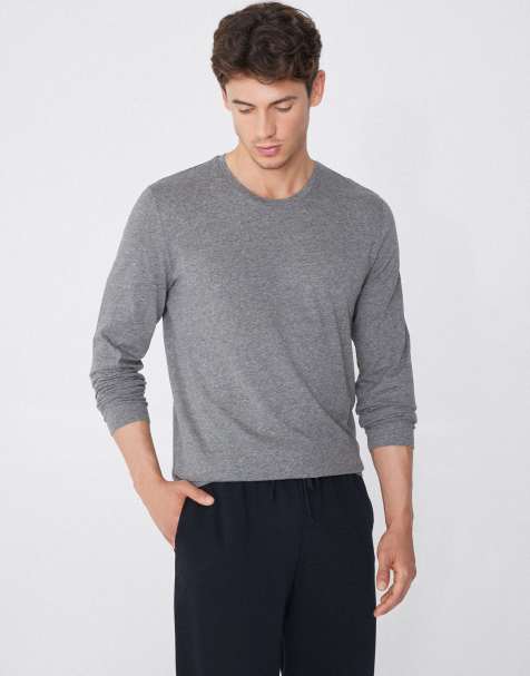 Tezenis long sleeve round neck top in dark grey melange - view 1