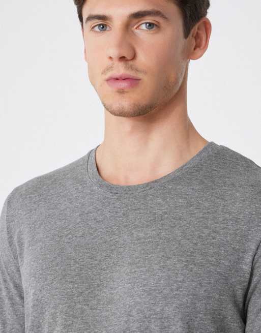 Tezenis long sleeve round neck top in dark grey melange, 2 of 4