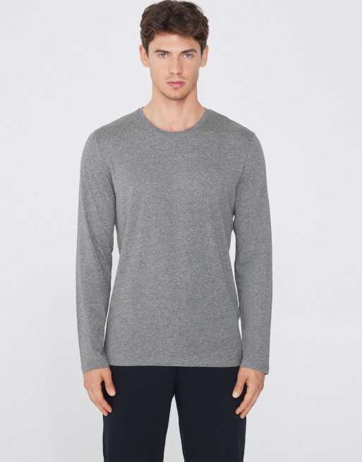 Tezenis long sleeve round neck top in dark grey melange, 3 of 4