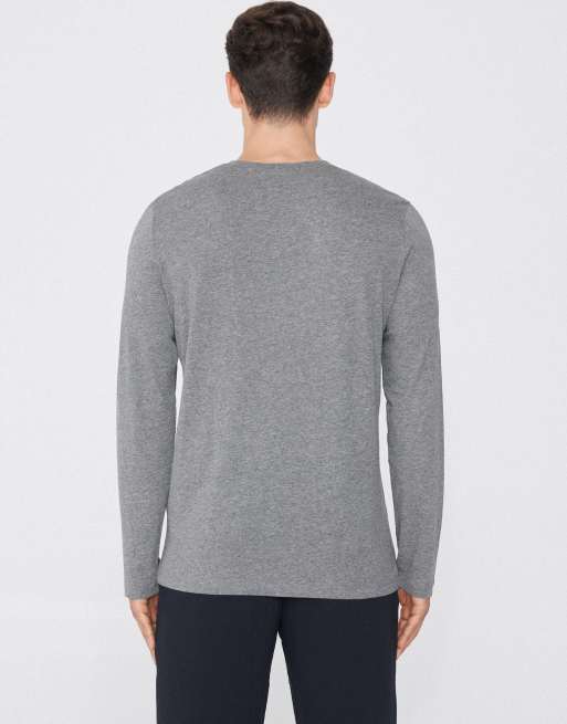 Tezenis long sleeve round neck top in dark grey melange, 4 of 4